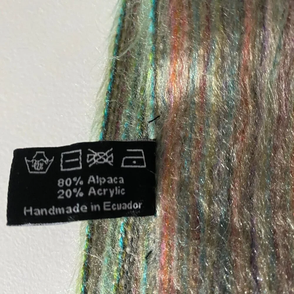 Handmade Shupaca Striped Alpaca Rainbow Fringe Y2K Office Boho Scarf 76